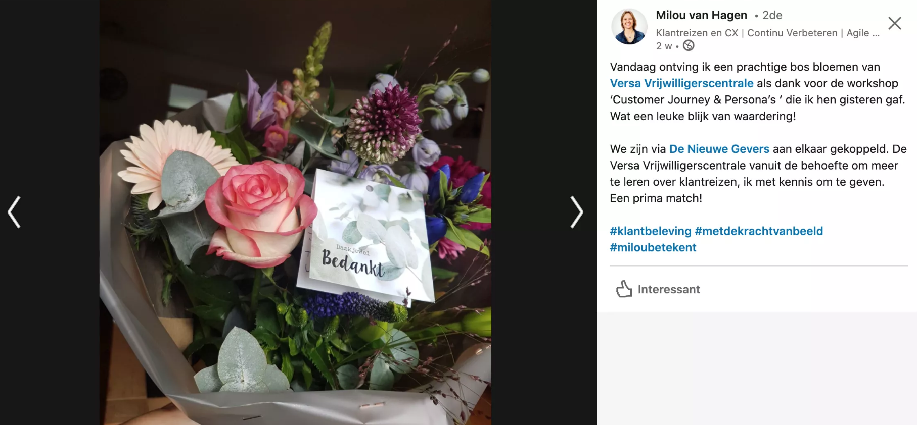 Via De Nieuwe Gevers gekoppeld: professional bedankt goed doel voor bloemen